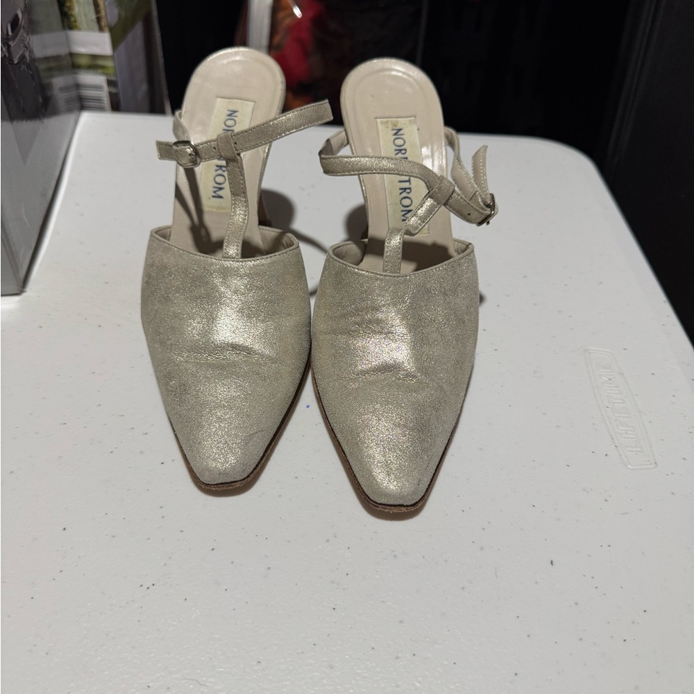 Nordstrom Silver Kitten Heel Pointed-Toe Heels